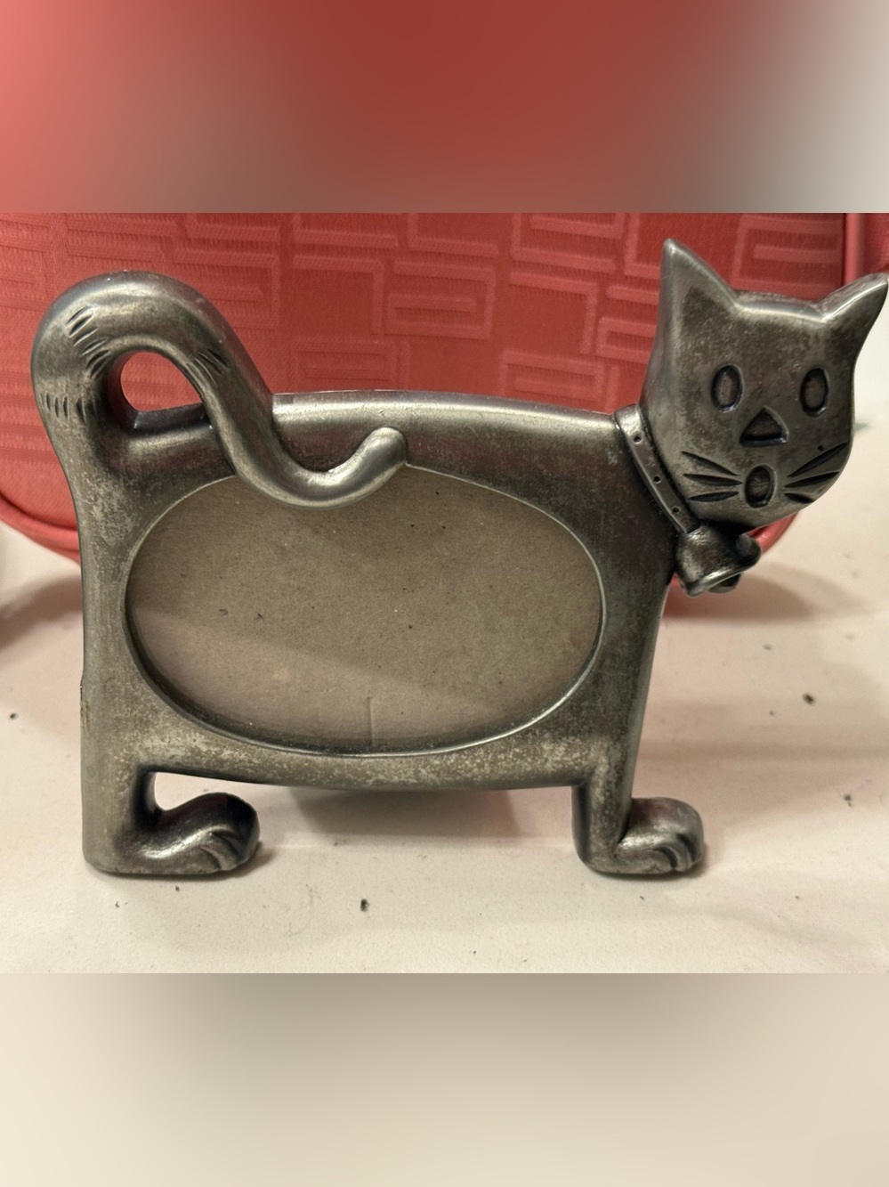 Vintage Cat Picture Frame Pewter Tone Made in Taiwan Kitty Photo Frame